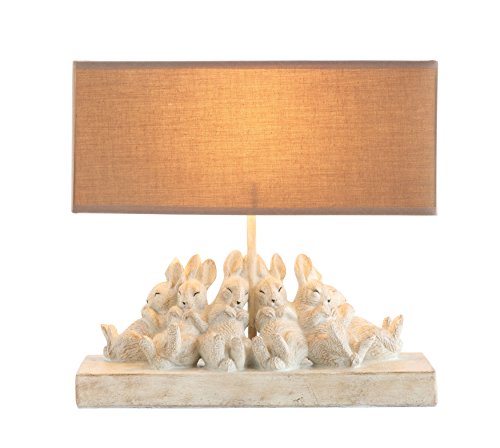 Creative Co-op Whitewashed Rabbit Table Lamp with Sand-Colored Linen Shade, 14" L x 5.5" W x 13" H