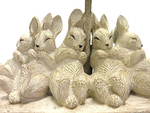 Creative Co-op Whitewashed Rabbit Table Lamp with Sand-Colored Linen Shade, 14" L x 5.5" W x 13" H