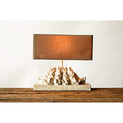 Creative Co-op Whitewashed Rabbit Table Lamp with Sand-Colored Linen Shade, 14" L x 5.5" W x 13" H