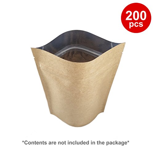 Kraft Stand Up Pouch with Zipper, Notch for Food Storage 5 X 8 X 2.5 inches (4oz) 200 pcs