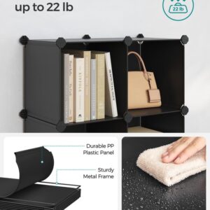 SONGMICS 6 Cube Storage Organizer, DIY Closet Shelf, Plastic Clothes Organizer, Modular Bookcase, 11.8 x 11.8 x 11.8 Inch Cubes, with Feet and Rubber Mallet, Black ULPC06H