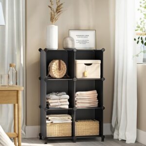 SONGMICS 6 Cube Storage Organizer, DIY Closet Shelf, Plastic Clothes Organizer, Modular Bookcase, 11.8 x 11.8 x 11.8 Inch Cubes, with Feet and Rubber Mallet, Black ULPC06H