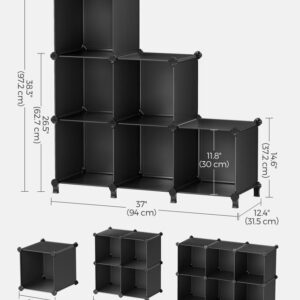 SONGMICS 6 Cube Storage Organizer, DIY Closet Shelf, Plastic Clothes Organizer, Modular Bookcase, 11.8 x 11.8 x 11.8 Inch Cubes, with Feet and Rubber Mallet, Black ULPC06H