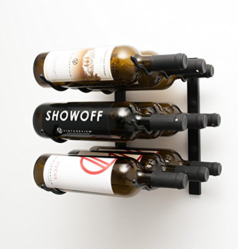 VintageView W Series (1 Ft) - 9 Bottle Wall Mounted Wine Rack (Satin Black) Stylish Modern Wine Storage with Label Forward Design