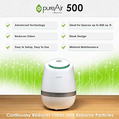 Greentech Environmental pureAir 500 - Portable Air Purifier and Air Cleaner, Air Purifiers for Home, Office, and Bedroom, For Spaces Up to 850 Square Feet, Neutralizes Tough Odors, Easy Set Up