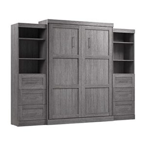 bestar pur queen murphy 2 shelving units with drawers, 115-inch space-saving wall bed, bark grey