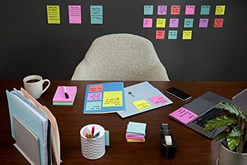 Post-it Super Sticky Notes, 3x3 in, 15 Pads, 2x the Sticking Power, Assorted Bright Colors, Recyclable(654-5SSAN)