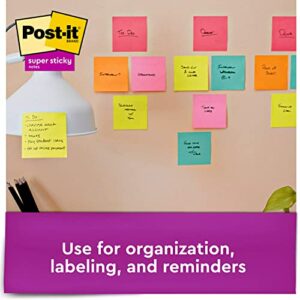 Post-it Super Sticky Notes, 3x3 in, 15 Pads, 2x the Sticking Power, Assorted Bright Colors, Recyclable(654-5SSAN)