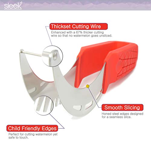 Sleeké Watermelon Slicer & Cutter New Extended Silicone Cushioned Handle Made to Slice and Serve with Ease - Stainless Steel - No Mess, Less Stress