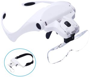 glam hobby h6902b head mount magnifier with led head light bracket and headband, 5 replaceable and interchangeable lenses: 1.0x, 1.5x, 2.0x, 2.5x, 3.5x