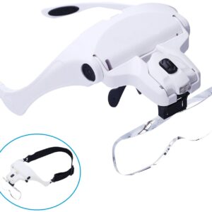 Glam Hobby h6902B Head Mount Magnifier with LED Head Light Bracket and Headband, 5 Replaceable and Interchangeable Lenses: 1.0X, 1.5X, 2.0X, 2.5X, 3.5X