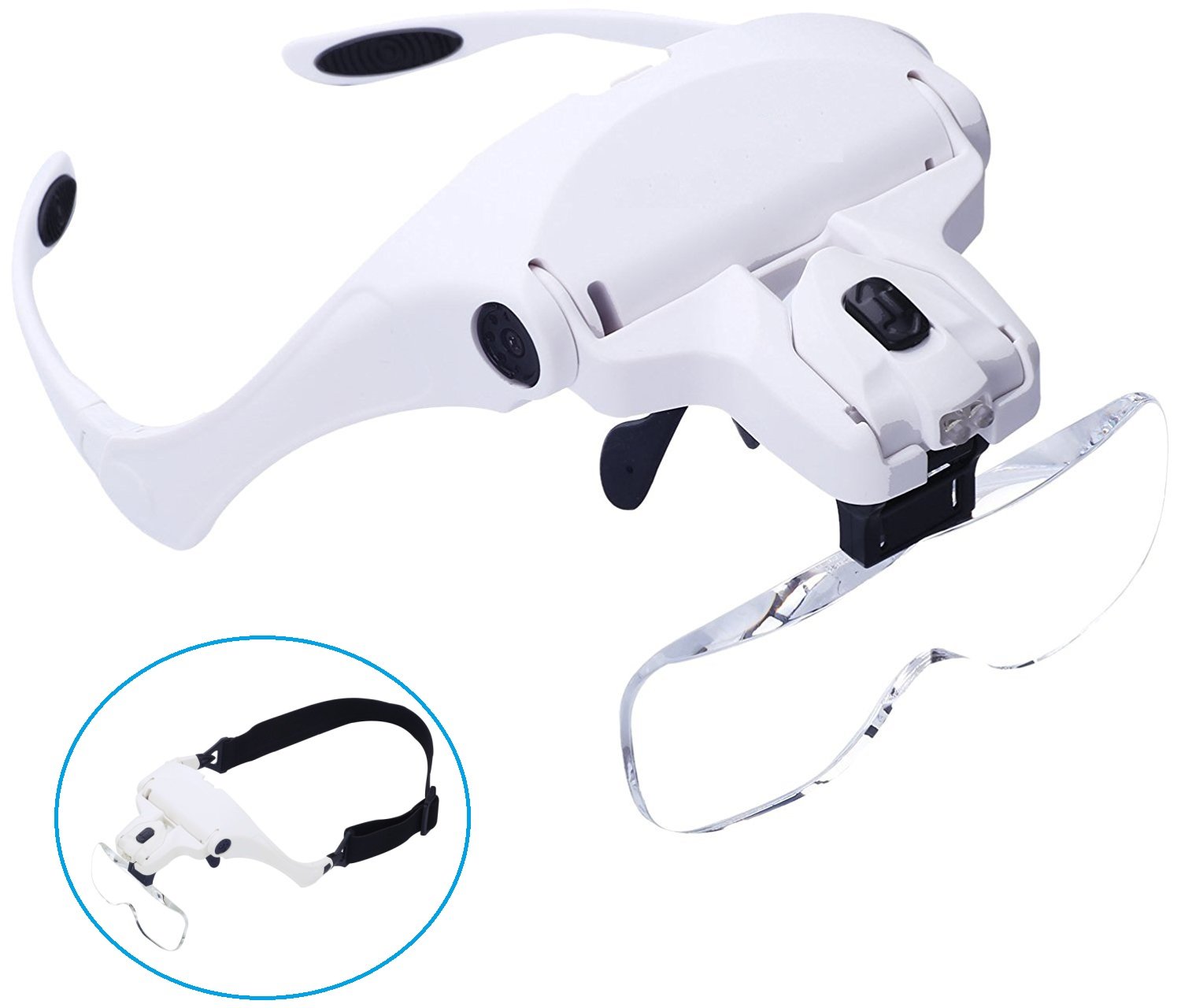 Glam Hobby h6902B Head Mount Magnifier with LED Head Light Bracket and Headband, 5 Replaceable and Interchangeable Lenses: 1.0X, 1.5X, 2.0X, 2.5X, 3.5X