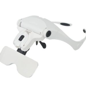 Glam Hobby h6902B Head Mount Magnifier with LED Head Light Bracket and Headband, 5 Replaceable and Interchangeable Lenses: 1.0X, 1.5X, 2.0X, 2.5X, 3.5X