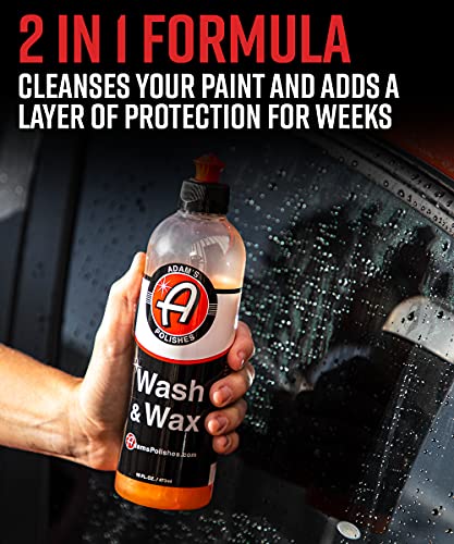 Adam's Wash & Wax 16oz - Car Wash Soap Infused with Pure Carnauba Car Wax Polymers | Paint Protection | Use in 5 Gallon Bucket Foam Cannon Foam Gun | RV, Boat, Marine Vehicle Wash