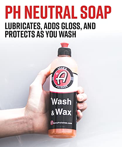 Adam's Wash & Wax 16oz - Car Wash Soap Infused with Pure Carnauba Car Wax Polymers | Paint Protection | Use in 5 Gallon Bucket Foam Cannon Foam Gun | RV, Boat, Marine Vehicle Wash