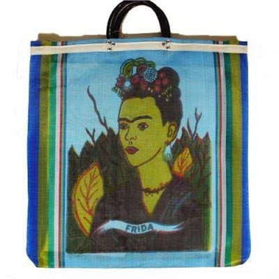 Assorted Frida Tote Market Bag Recycled 18 SQ inch Mexico Folk Art Recycled Plastic Bottles Fiber Printed