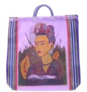 Assorted Frida Tote Market Bag Recycled 18 SQ inch Mexico Folk Art Recycled Plastic Bottles Fiber Printed