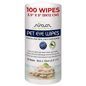 rava pet eye wipes - for dogs cats puppies & kittens - 100 count - natural and aromatherapy medicated - removes dirt crust and discharge - prevents tear stains (pet eye wipes)