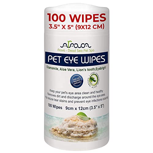 rava Pet Eye Wipes - for Dogs Cats Puppies & Kittens - 100 Count - Natural and Aromatherapy Medicated - Removes Dirt Crust and Discharge - Prevents Tear Stains (Pet Eye Wipes)