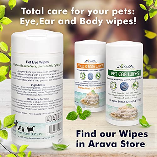 rava Pet Eye Wipes - for Dogs Cats Puppies & Kittens - 100 Count - Natural and Aromatherapy Medicated - Removes Dirt Crust and Discharge - Prevents Tear Stains (Pet Eye Wipes)