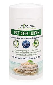 ear cleaner wipes by arava - for dogs cats puppies & kittens - 100 count - natural medicated cleansing deodorizer - removes dirt wax