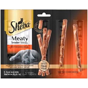 sheba treats meaty tender sticks soft cat treats chicken flavor, 0.14 oz, 5 count (pack of 10)