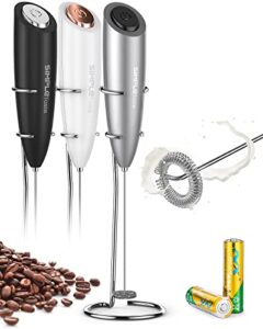 simpletaste milk frother handheld battery operated electric foam maker, drink mixer with stainless steel whisk and stand for cappuccino, bulletproof coffee, latte