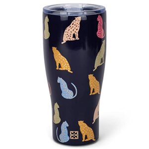 Mary Square Leader of the Pack Leopard Navy 32 ounce Stainless Steel Large Curved Tumbler with Lid