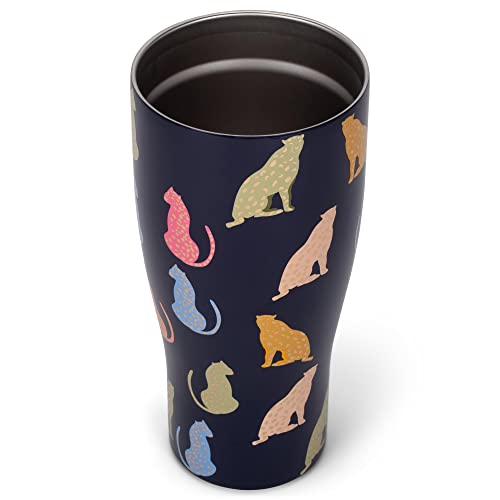 Mary Square Leader of the Pack Leopard Navy 32 ounce Stainless Steel Large Curved Tumbler with Lid