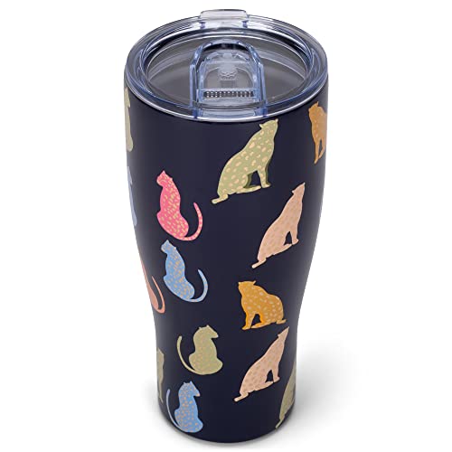 Mary Square Leader of the Pack Leopard Navy 32 ounce Stainless Steel Large Curved Tumbler with Lid