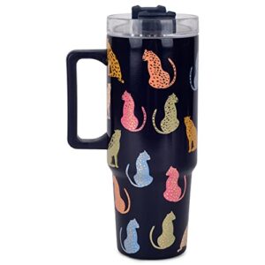 Mary Square Leader of the Pack Leopard Navy 30 ounce Stainless Steel Water Tumbler with Handle