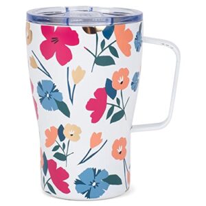 mary square darling daisy pink floral 14 ounce stainless steel curved travel tumbler with lid