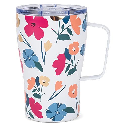 Mary Square Darling Daisy Pink Floral 14 ounce Stainless Steel Curved Travel Tumbler with Lid