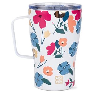 Mary Square Darling Daisy Pink Floral 14 ounce Stainless Steel Curved Travel Tumbler with Lid