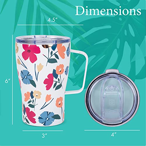 Mary Square Darling Daisy Pink Floral 14 ounce Stainless Steel Curved Travel Tumbler with Lid