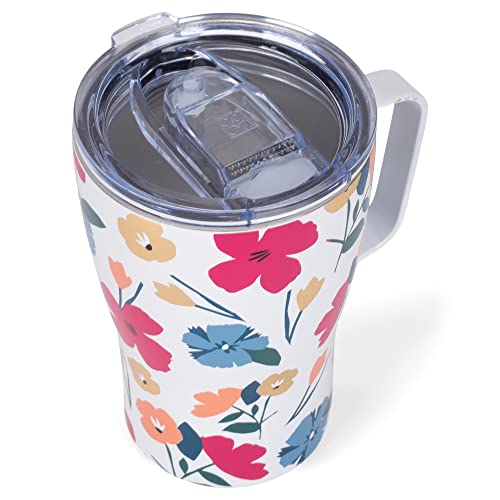 Mary Square Darling Daisy Pink Floral 14 ounce Stainless Steel Curved Travel Tumbler with Lid