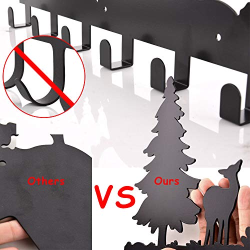 Coat Hooks Wall Mounted, Kathy Metal Towel Hook Rack Moon Cloud Animal Deer Hanger for Bathrooms Door Hanging Key Robe Bag Umbrella- 6 Hooks, black