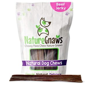 nature gnaws beef jerky chews for large dogs - premium natural beef gullet sticks - simple single ingredient tasty dog chew treats - rawhide free - 9-10 inch