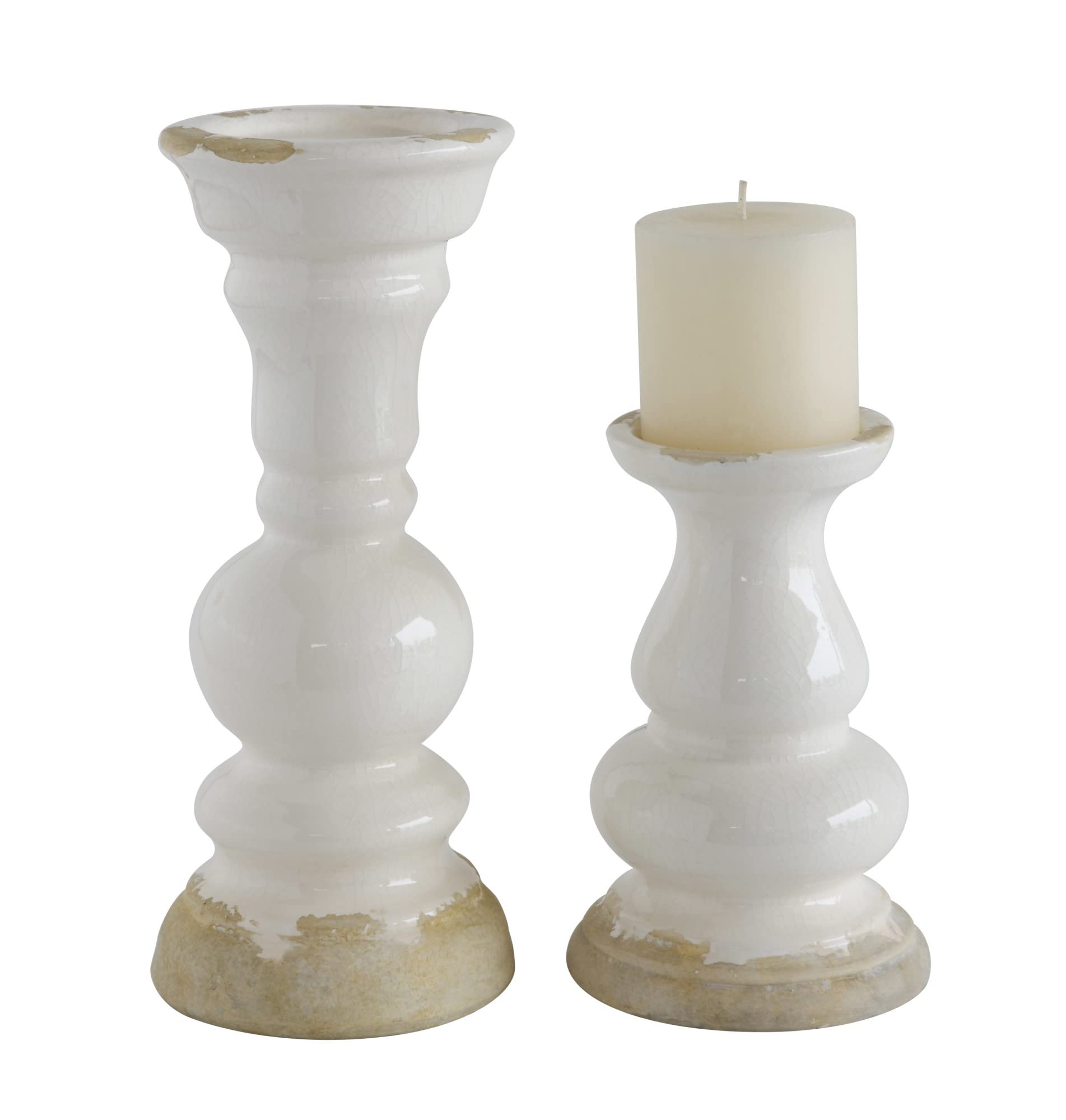 Creative Co-Op Stoneware Candleholder (Holds 3" Pillar Candle)