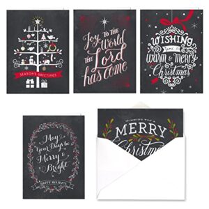 celebrate the season chalkboard christmas card assortment pack / 25 greeting cards set / 5 holiday designs versed inside with white envelopes