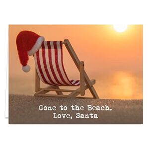 santa at the beach holiday card pack - set of 25 cards - 1 design, versed inside with envelopes