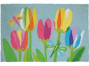 jellybean tulips & dragonflies indoor/outdoor machine washable 20" x 30" accent rug
