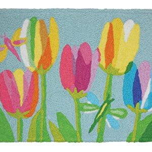 Jellybean Tulips & Dragonflies Indoor/Outdoor Machine Washable 20" x 30" Accent Rug