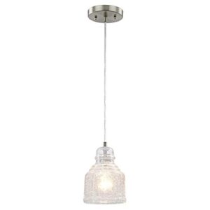 westinghouse lighting 6309200 one-light, brushed nickel finish with clear crackle glass indoor mini pendant, white