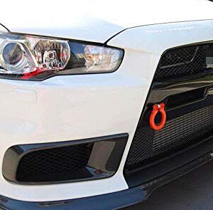 iJDMTOY Red Track Racing Style Tow Hook Ring Compatible With 2008-2016 Mitsubishi Lancer Evolution Evo X 10 (CZ4A), Made of Lightweight Aluminum