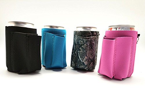 Beer Can Chuggie With Two Pockets, Holds Phone, Keys and Accessories, 3mm Thick Neoprene (Assorted, 4 Pack)