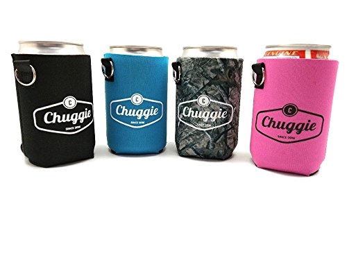 Beer Can Chuggie With Two Pockets, Holds Phone, Keys and Accessories, 3mm Thick Neoprene (Assorted, 4 Pack)