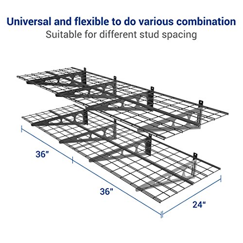 FLEXIMOUNTS 2' x 6' Black 2-Pack 2x6ft 24-inch-by-72-inch Wall Shelf Garage Storage Rack, 24" x 72"