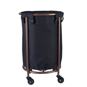 household essentials round laundry hamper with wheels, copper, black large