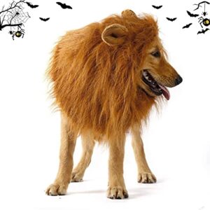 dog lion mane wig-light brown adjustable comfortable funny wig with ears for dog costume pet fancy hair clothes dress for halloween and christmas party